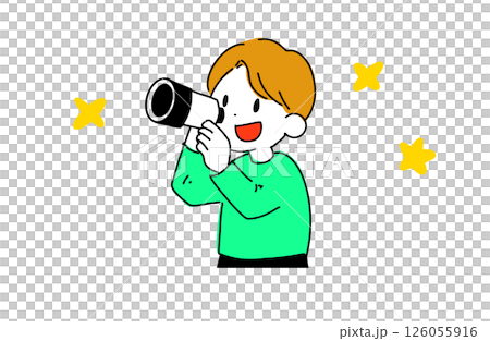Illustration of a boy looking through a telescope 126055916