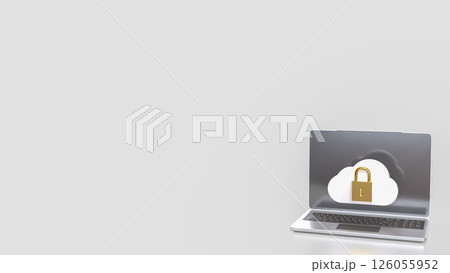 The White cloud and Gold lock for Technology Security concept 3d Rendering. 126055952