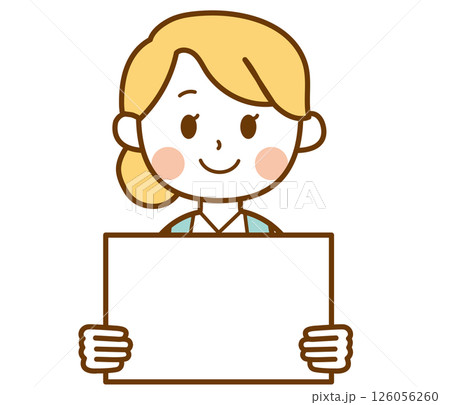 文字入力可・ボードを持っている受付スタッフの女性のイラスト 文字入力可・ボードを持っている受付スタッフの女性のイラスト 126056260
