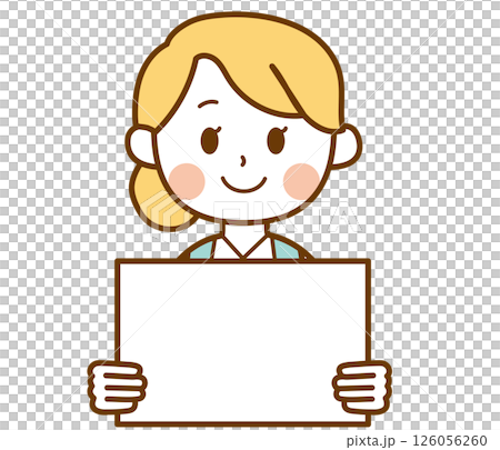 文字入力可・ボードを持っている受付スタッフの女性のイラスト 文字入力可・ボードを持っている受付スタッフの女性のイラスト 126056260