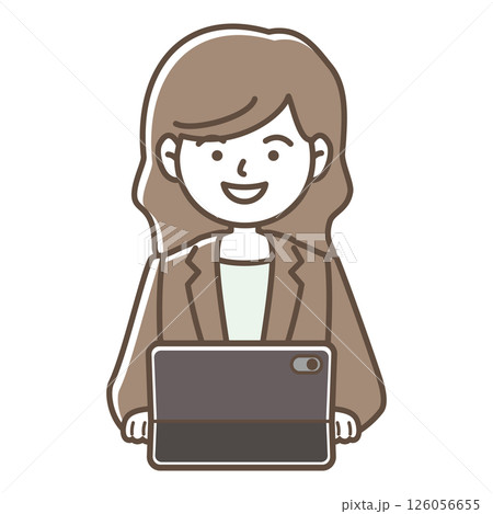 タブレットPCで仕事をする女性のベクターイラスト 126056655