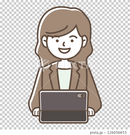 タブレットPCで仕事をする女性のベクターイラスト 126056655