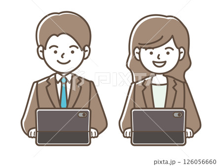 タブレットPCで仕事をする男女のベクターイラストセット 126056660