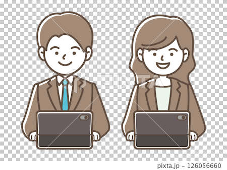 タブレットPCで仕事をする男女のベクターイラストセット 126056660