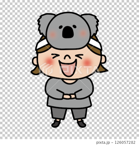 一個女孩在聚會中戴著無尾熊面具 126057282