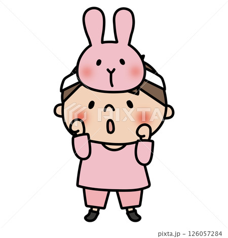 お遊戯会でうさぎのお面を被った男の子 126057284