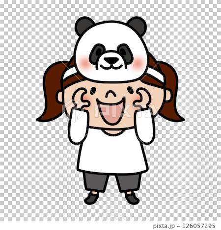 A girl wearing a panda mask at a play party A girl wearing a panda mask at a play party 126057295