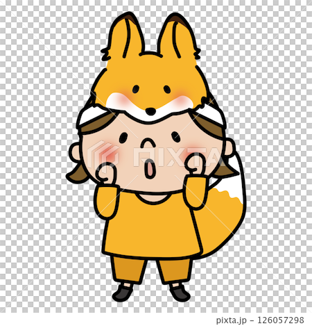 お遊戯会でキツネのお面を被った女の子 お遊戯会でキツネのお面を被った女の子 126057298