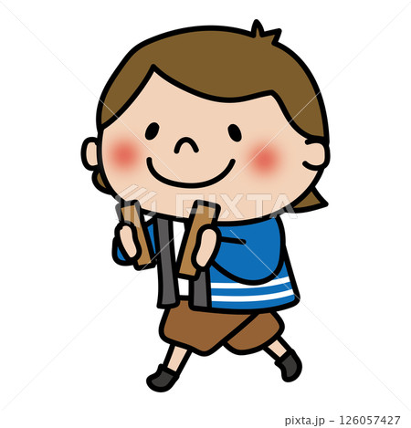 拍子木を持って火の用心の声掛けをしている子供(女の子) 拍子木を持って火の用心の声掛けをしている子供(女の子) 126057427