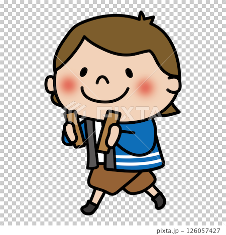 拍子木を持って火の用心の声掛けをしている子供(女の子) 拍子木を持って火の用心の声掛けをしている子供(女の子) 126057427