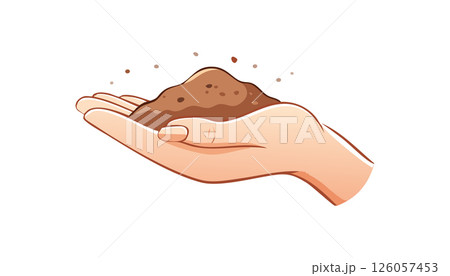 illustration showing a hand carrying fresh soil over a white canvas background expressing nature and cultivation concepts illustration showing a hand carrying fresh soil over a white canvas background expressing nature and cultivation concepts 126057453