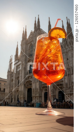Refreshing spritz enjoyed with duomo di milano in background during sunny day 126057460