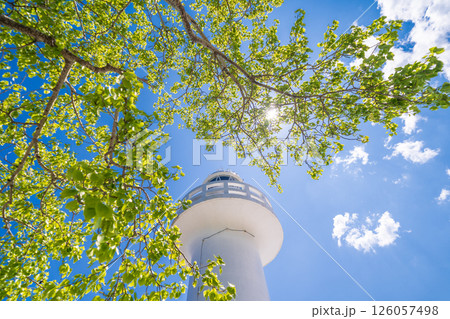 「岩手県」新緑と青空に映える白亜の黒崎灯台 岩手県 「岩手県」新緑と青空に映える白亜の黒崎灯台 岩手県 126057498