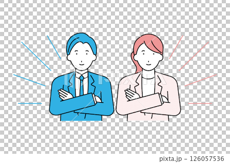 一位自信的商人和一位女商人交叉雙臂的插圖 一位自信的商人和一位女商人交叉雙臂的插圖 126057536