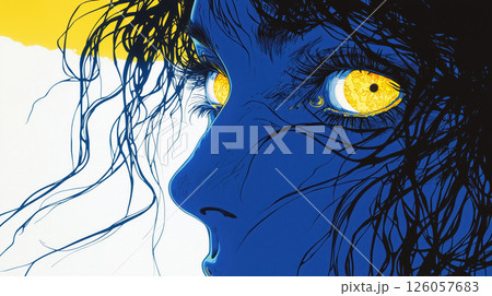 surreal portrait of a woman with glowing eyes and flowing liquid hair. intricate and visionary illustration. 126057683