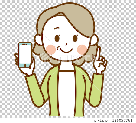 Illustration of an elderly woman, grandmother, or aged woman explaining something with a smartphone Illustration of an elderly woman, grandmother, or aged woman explaining something with a smartphone 126057761