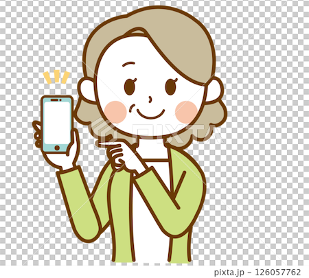 Illustration of an elderly woman pointing at her smartphone Illustration of an elderly woman pointing at her smartphone 126057762