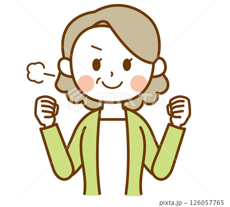 やる気満々のおばさん、おばあさん、高齢女性のイラスト やる気満々のおばさん、おばあさん、高齢女性のイラスト 126057765