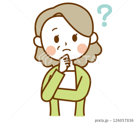 はてなを浮かべているおばさん、おばあさん、高齢女性のイラスト はてなを浮かべているおばさん、おばあさん、高齢女性のイラスト 126057836
