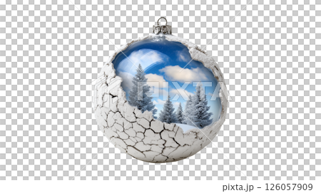 Festive ornament containing miniature winter landscape 126057909
