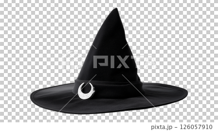 Halloween witch hat featuring silver crescent emblem 126057910