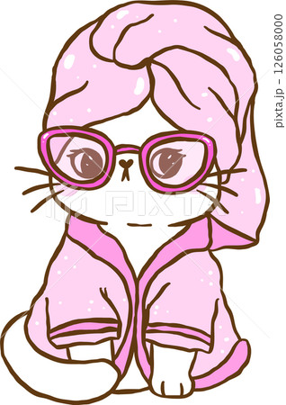 Cute Girly Self Care Sarcastic Cat in Bathrobe and Towel Cartoon Doodle Hand Drawn 126058000