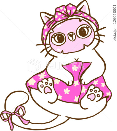 Cute Funny Retro Self Love Cat doing Spa and face mask Cartoon Doodle Hand Drawn 126058001