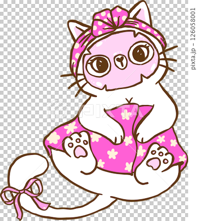 Cute Funny Retro Self Love Cat doing Spa and face mask Cartoon Doodle Hand Drawn 126058001