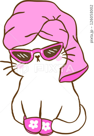 Cute Girly Self Care Cat Towel on Head Cartoon Doodle Hand Drawn with Positive Humorous 126058002
