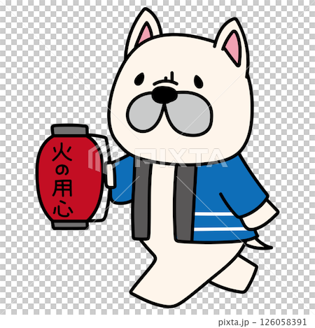 A French bulldog holding a fire lantern and calling out to the public 126058391