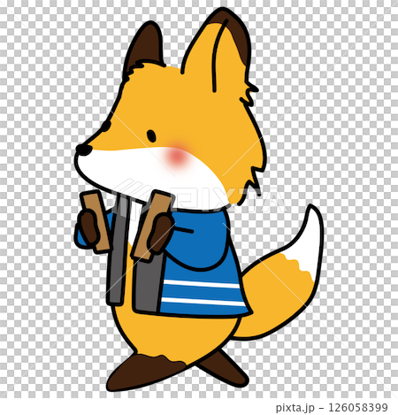 A fox holding a wooden clapper and warning people to be careful of fire A fox holding a wooden clapper and warning people to be careful of fire 126058399