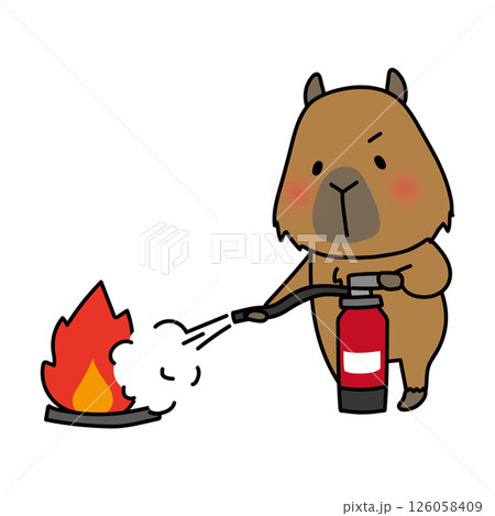 消火器を使って消火の練習をするカピバラ 126058409