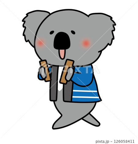 拍子木を持って火の用心の声掛けをしているコアラ 拍子木を持って火の用心の声掛けをしているコアラ 126058411