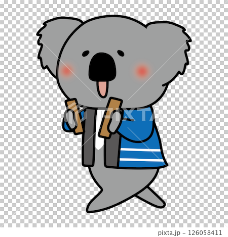 拍子木を持って火の用心の声掛けをしているコアラ 拍子木を持って火の用心の声掛けをしているコアラ 126058411