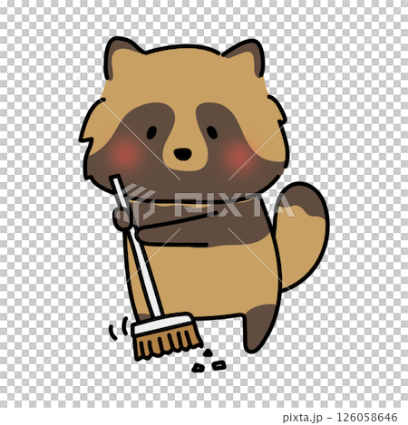 Raccoon helping with cleaning with a broom Raccoon helping with cleaning with a broom 126058646