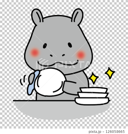 Hippopotamus helps to wipe the dishes Hippopotamus helps to wipe the dishes 126058665