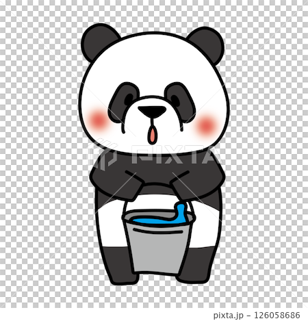 Panda carrying a bucket of water for cleaning Panda carrying a bucket of water for cleaning 126058686