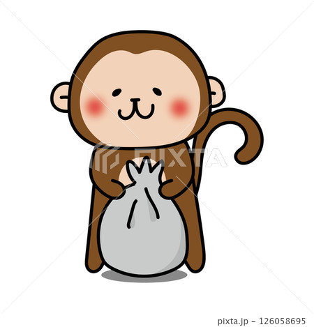 ごみ袋にゴミをまとめるお手伝いをする猿 126058695