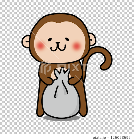 ごみ袋にゴミをまとめるお手伝いをする猿 126058695