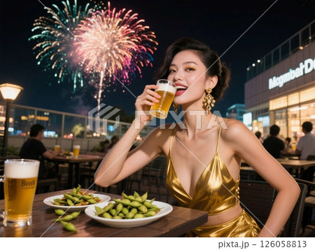 ビアガーデンでビールと花火Ⅱ 126058813