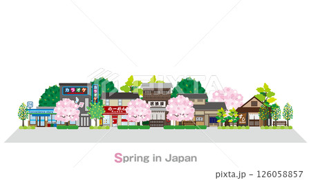 日本の町並みのイラスト. 日本の春. 126058857