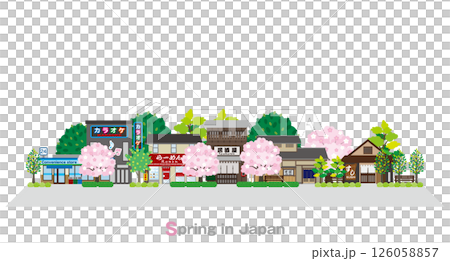 日本城市景觀的插圖。日本的春天。 126058857