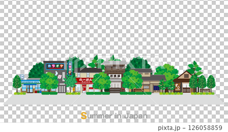 日本城市景觀的插圖。日本的夏天。 126058859