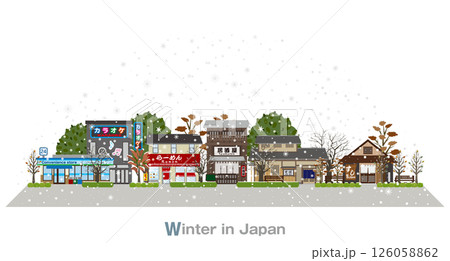日本の町並みのイラスト. 雪景色の日本. 126058862