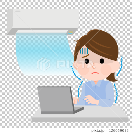 Illustration of a female office worker feeling cold from the air conditioning 126059055