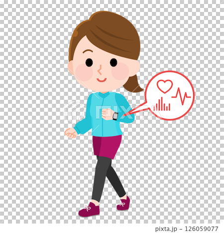 スマートウォッチをつけてウォーキングする女性　イラスト 126059077