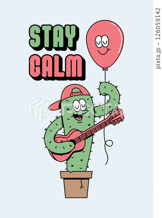 cactus and balloon retro cute illustration 126059142