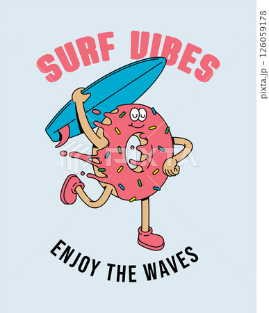 donut surf retro cute illustration donut surf retro cute illustration 126059178