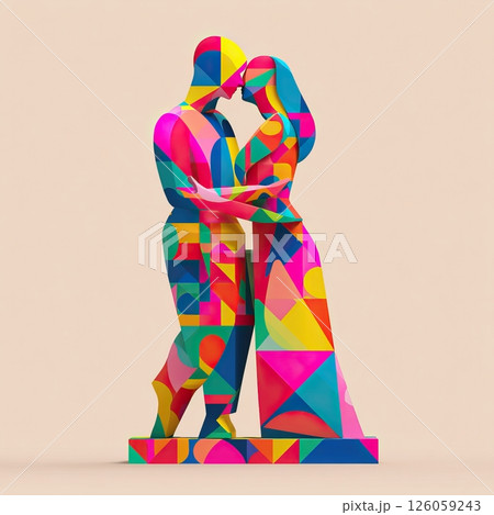 Colorful geometric couple embracing, representing love and connection 126059243