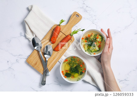 Vegetable soup, healthy nutrition and healthy lifestyle 126059333